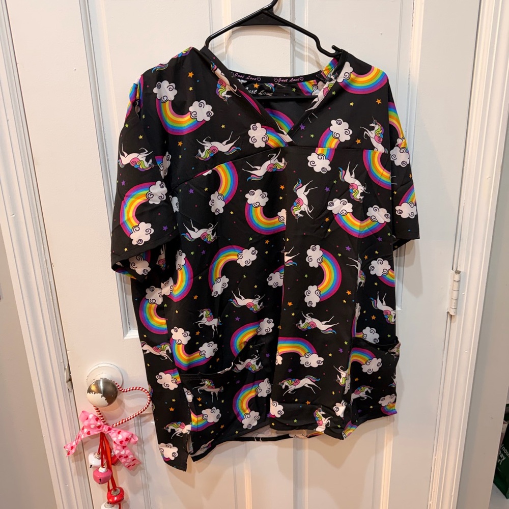 Unicorn and Rainbow Black plus size scrubs